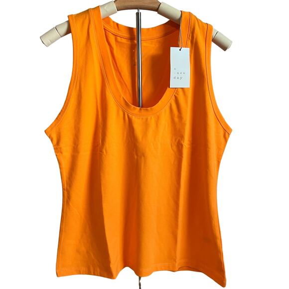 A New Day Women's Orange U-Neck Slim Fit Wide Strap Tank Top - Size Large - NWT - Picture 1 of 7